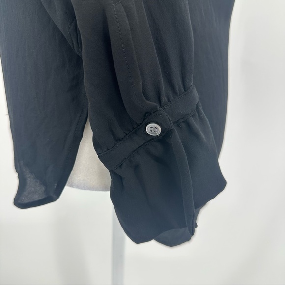 THEORY ALRIK E DOUBLE GEORGETTE SILK BLOUSE TOP - Black - Size P/XS - Picture 11 of 13